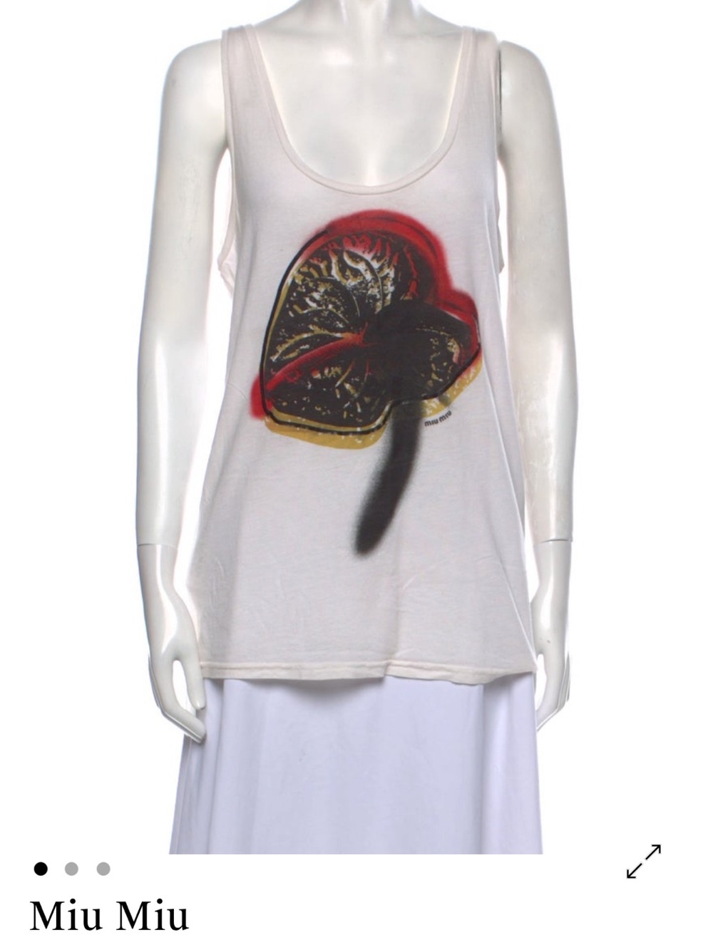 Miu Miu White Graphic Scoop Neck Tank with Red and Black Accents